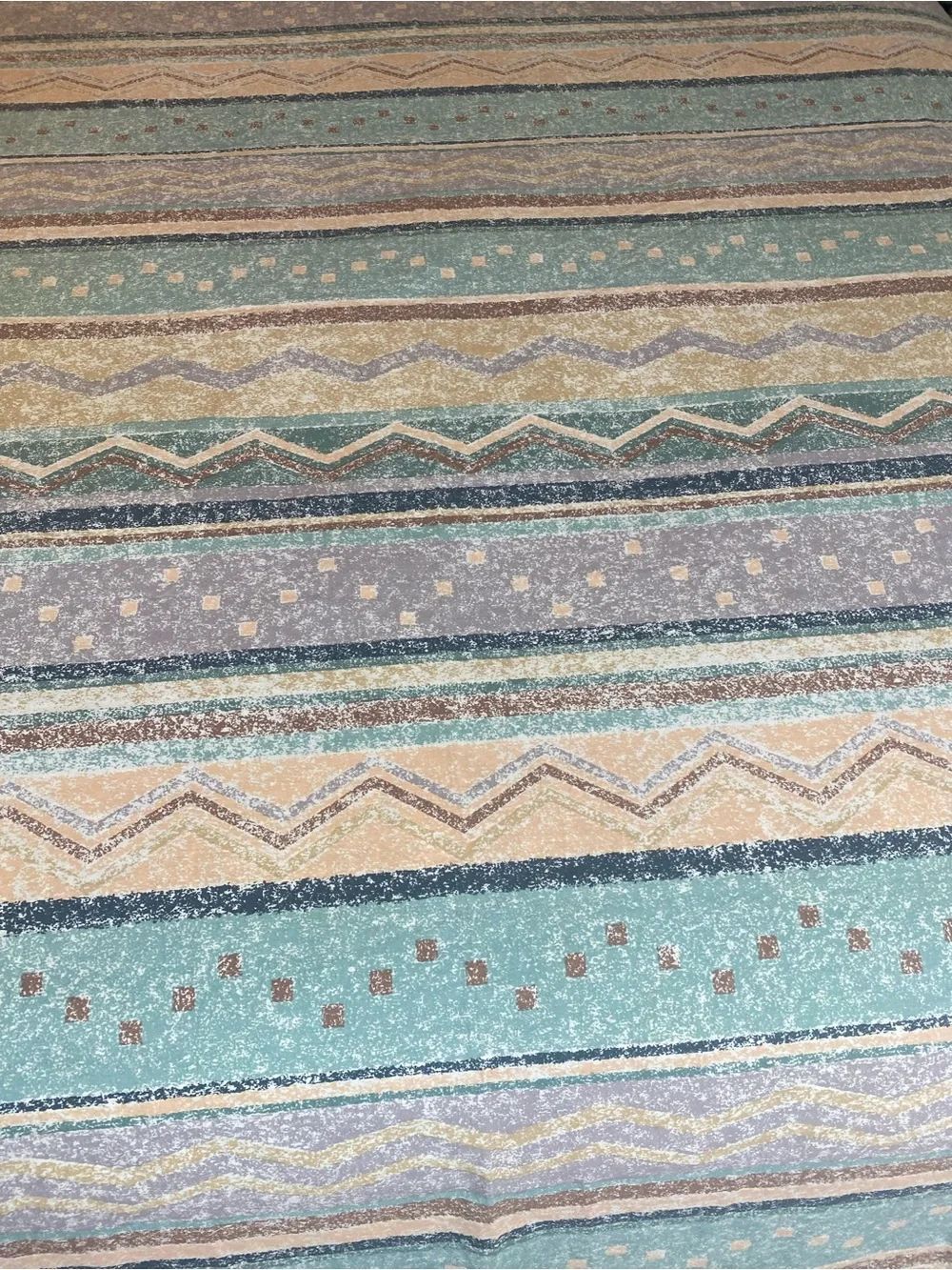 Southwest style Vintage Flat sheet Teal , lavender, tan beige